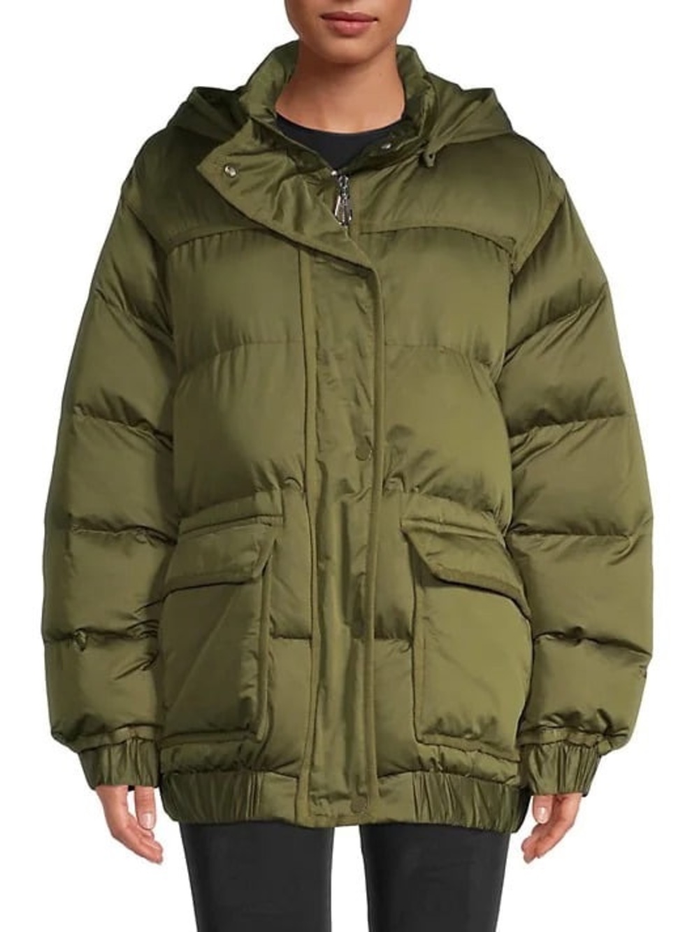 Sandro Olive Green Hooded Puffer Jacket